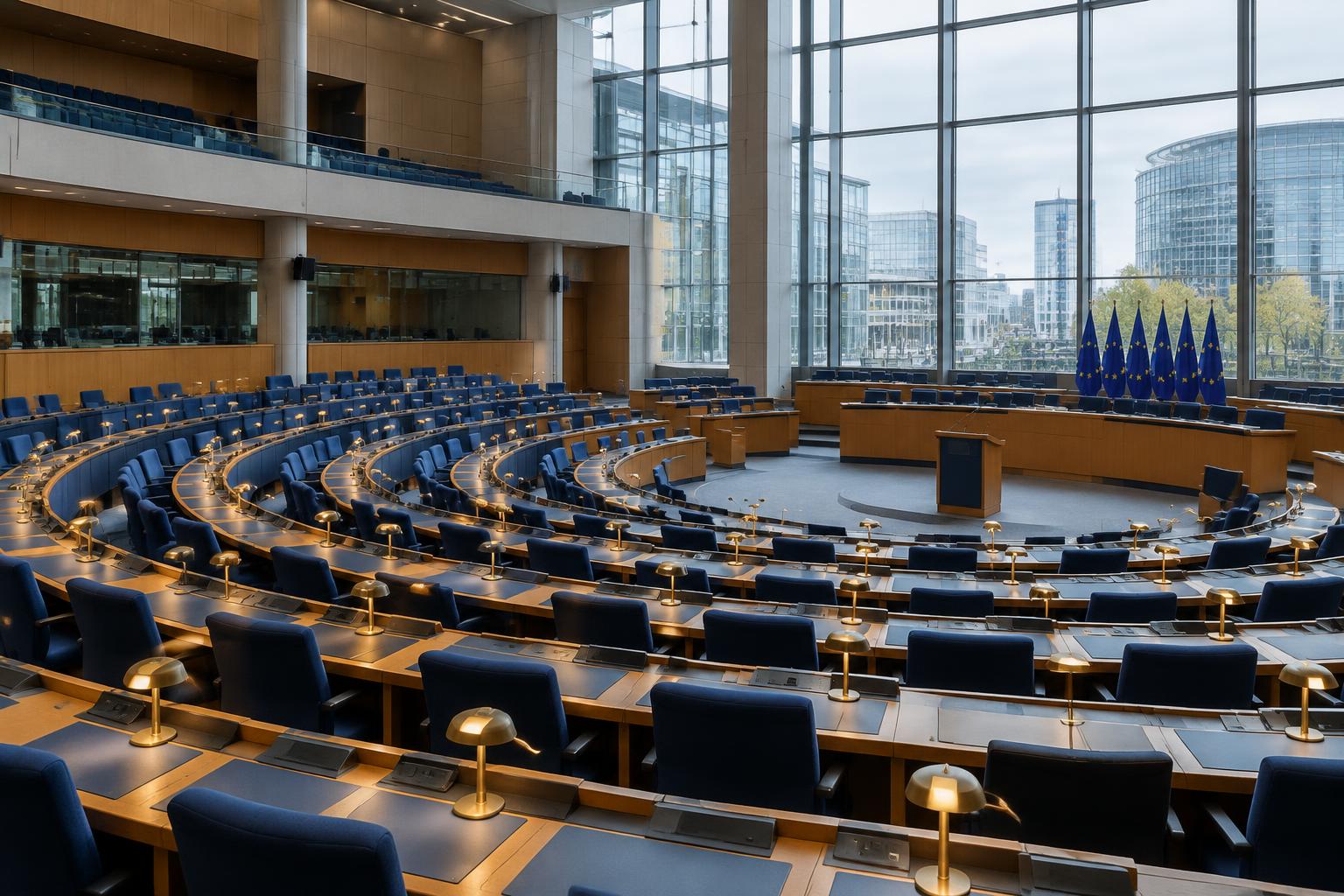 An empty European parliamentary chamber illustrating institutional choices affecting Slovenia