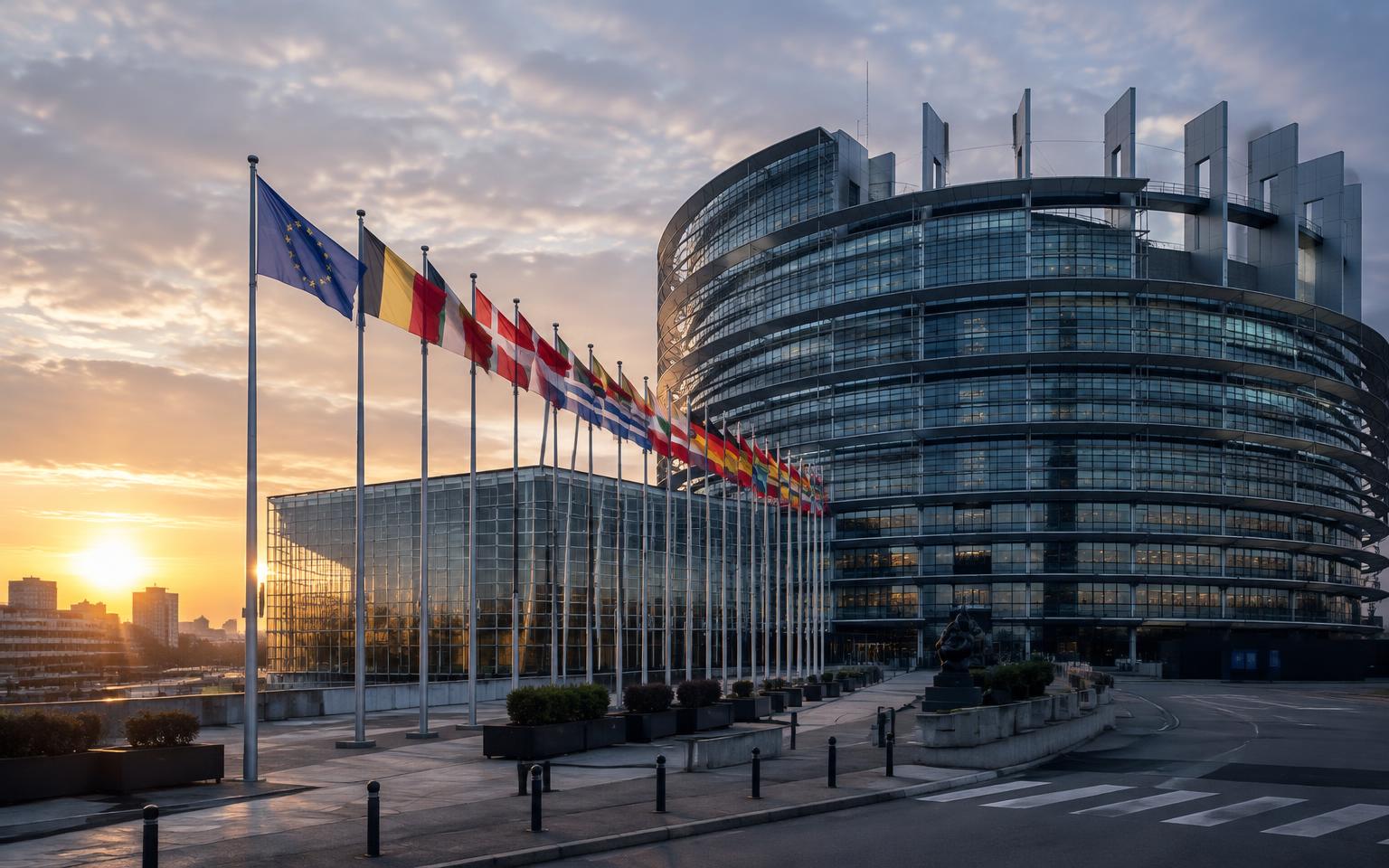 European institutional buildings in early morning light