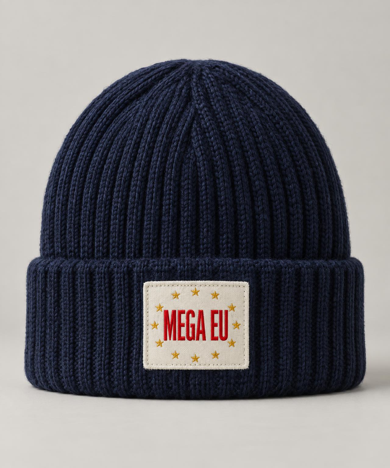 Navy MEGA EU campaign beanie with embroidered patch