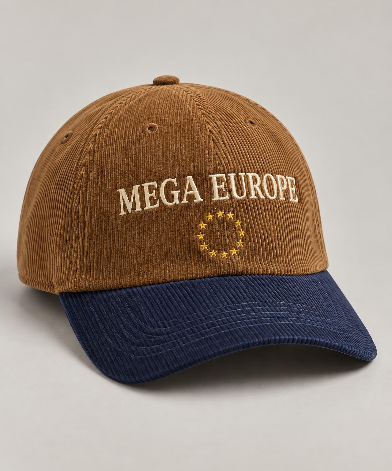 Camel corduroy MEGA Europe cap with navy brim