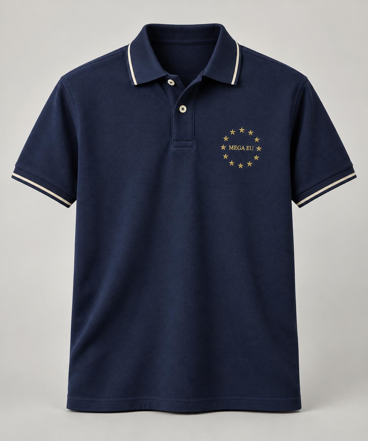 Navy MEGA EU embroidered cotton pique polo