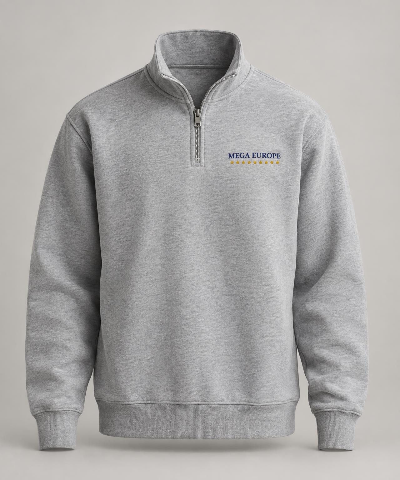 Heather grey MEGA Europe embroidered quarter zip sweatshirt