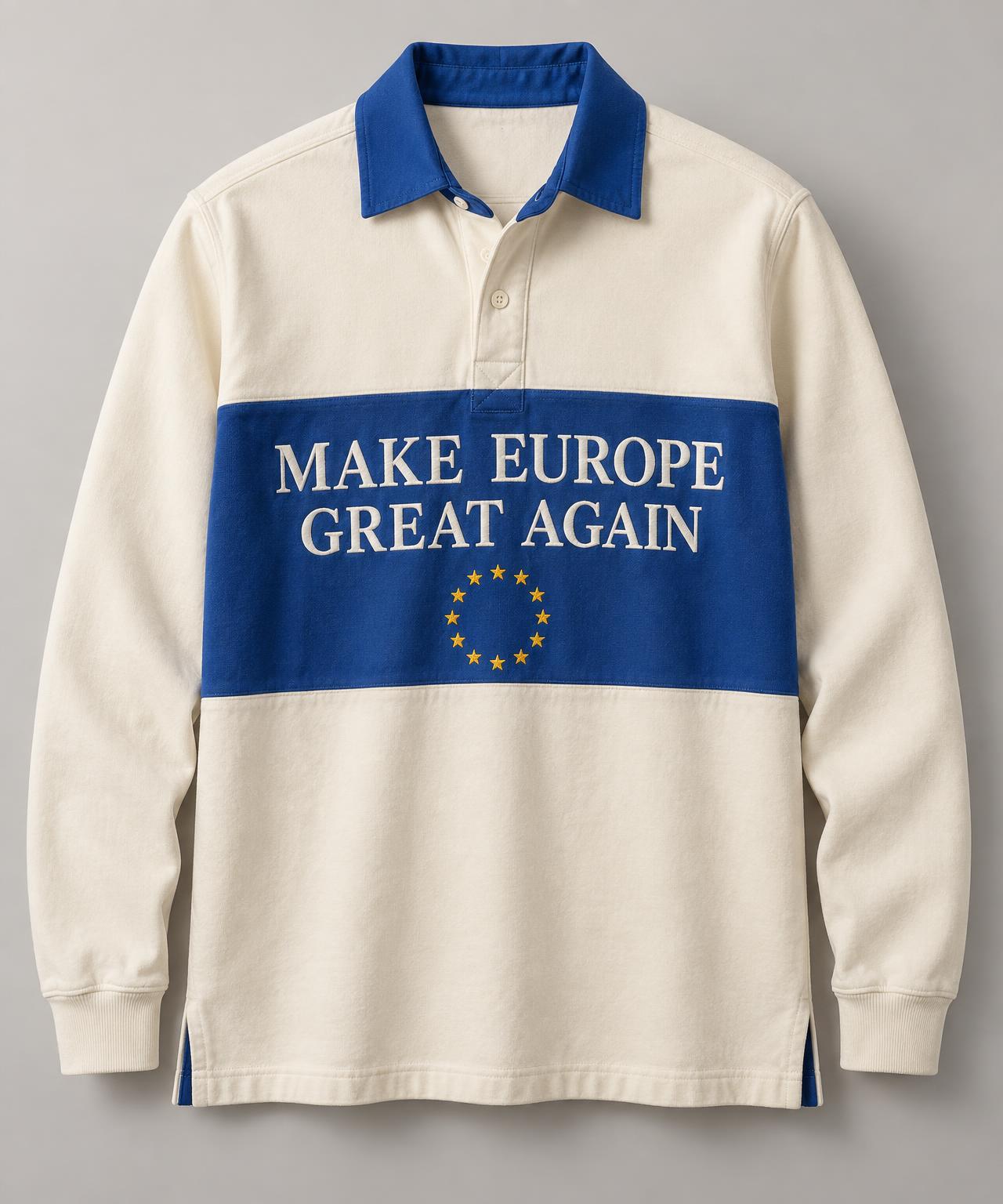 Cream and royal blue Make Europe Great Again rugby shirt